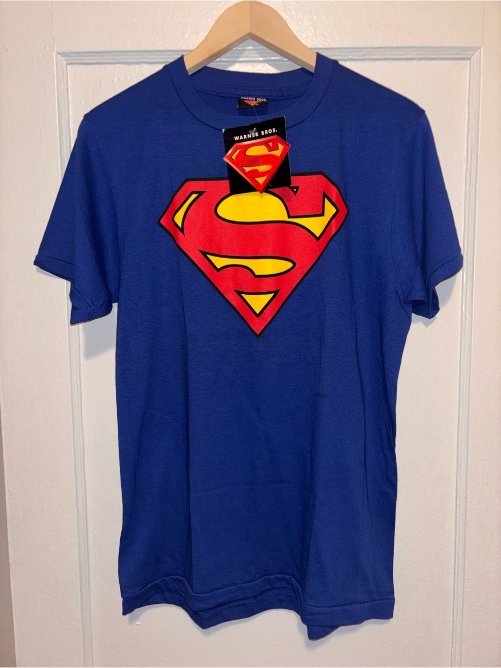VTG NWT Deadstock Superman Warner Bros Studio Shirt Youth XL 18-20 Logo Blue